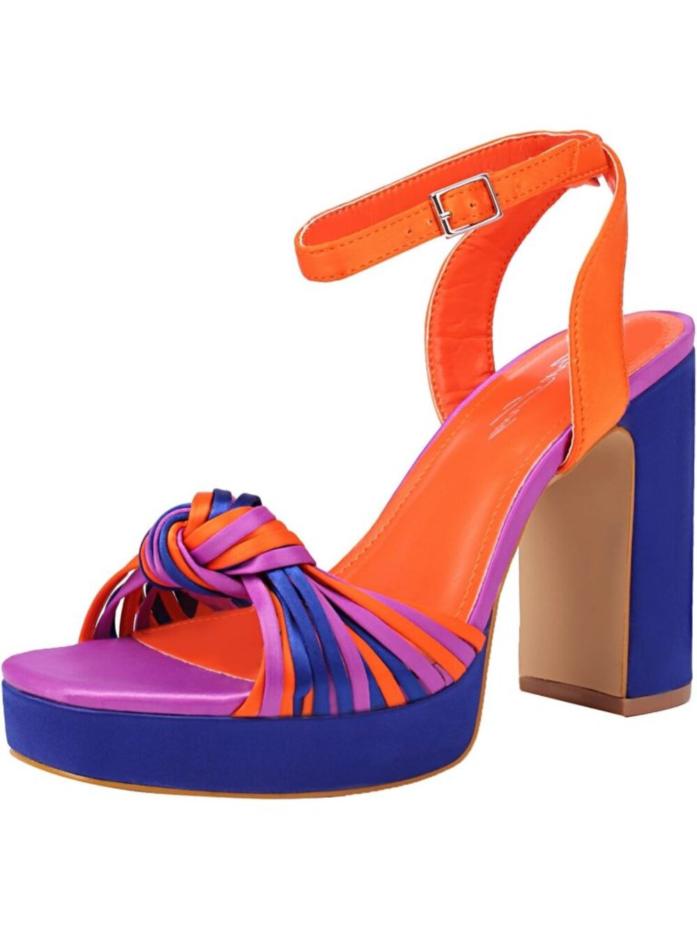 🆕Women's Orange Blue Strappy Platform Heels Square Open Toe Chunky Sandals